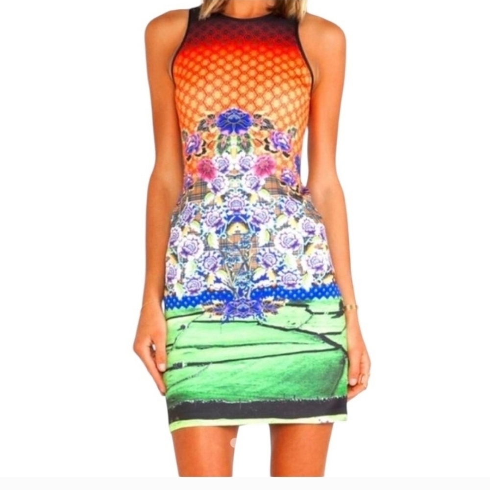 Clover Canyon Orange and Green Patterned Mini Dress